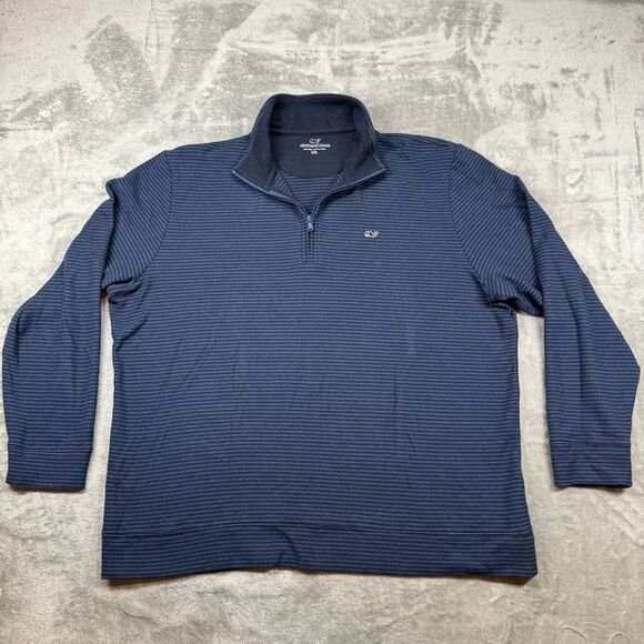 Vineyard Vines Pullover Men’s XXL Blue Black Striped Pima Cotton Mock Neck - Picture 1 of 6